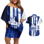 Personalized North Melbourne Kangaroos Couples Matching Off Shoulder Short Dress and Hawaiian Shirt Modern Geometric Sports Graphic Style