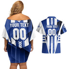 Personalized North Melbourne Kangaroos Couples Matching Off Shoulder Short Dress and Hawaiian Shirt Modern Geometric Sports Graphic Style