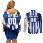Personalized North Melbourne Kangaroos Couples Matching Off Shoulder Short Dress and Long Sleeve Button Shirt Modern Geometric Sports Graphic Style