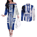 Personalized North Melbourne Kangaroos Couples Matching Off The Shoulder Long Sleeve Dress and Long Sleeve Button Shirt Modern Geometric Sports Graphic Style