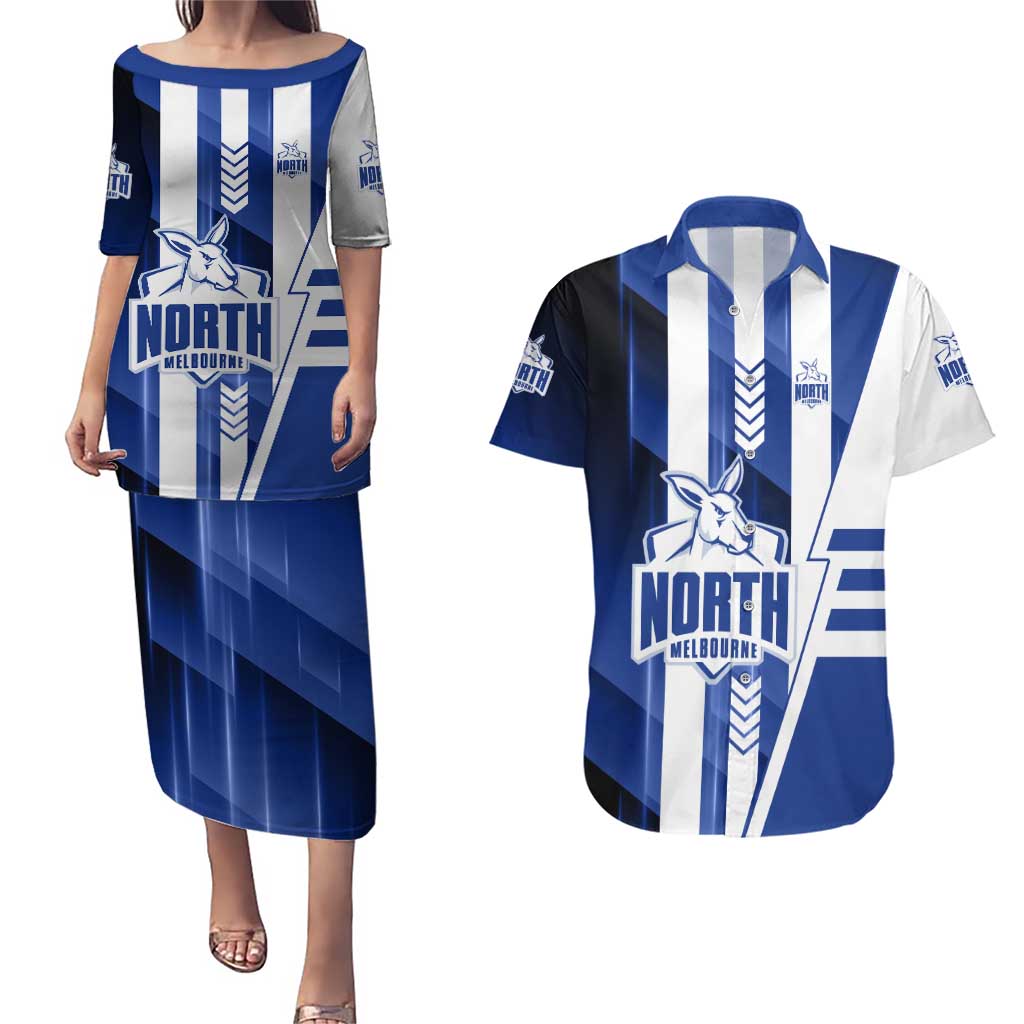 Personalized North Melbourne Kangaroos Couples Matching Puletasi and Hawaiian Shirt Modern Geometric Sports Graphic Style