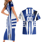 Personalized North Melbourne Kangaroos Couples Matching Short Sleeve Bodycon Dress and Hawaiian Shirt Modern Geometric Sports Graphic Style