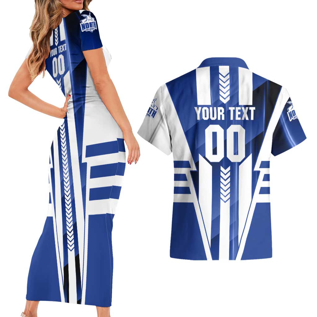 Personalized North Melbourne Kangaroos Couples Matching Short Sleeve Bodycon Dress and Hawaiian Shirt Modern Geometric Sports Graphic Style