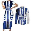 Personalized North Melbourne Kangaroos Couples Matching Short Sleeve Bodycon Dress and Long Sleeve Button Shirt Modern Geometric Sports Graphic Style