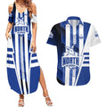 Personalized North Melbourne Kangaroos Couples Matching Summer Maxi Dress and Hawaiian Shirt Modern Geometric Sports Graphic Style