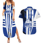 Personalized North Melbourne Kangaroos Couples Matching Summer Maxi Dress and Hawaiian Shirt Modern Geometric Sports Graphic Style