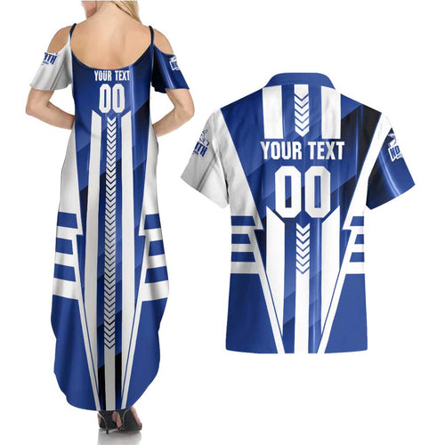 Personalized North Melbourne Kangaroos Couples Matching Summer Maxi Dress and Hawaiian Shirt Modern Geometric Sports Graphic Style