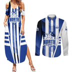 Personalized North Melbourne Kangaroos Couples Matching Summer Maxi Dress and Long Sleeve Button Shirt Modern Geometric Sports Graphic Style