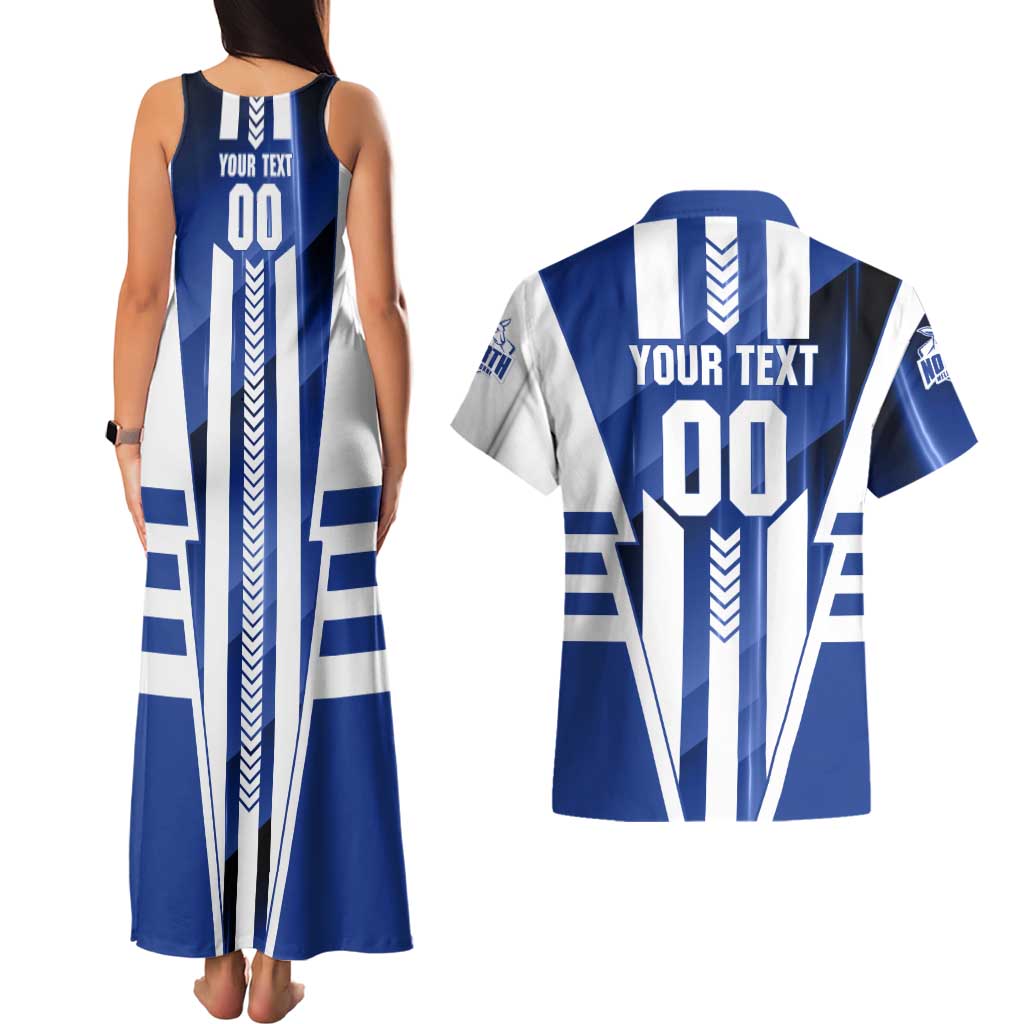 Personalized North Melbourne Kangaroos Couples Matching Tank Maxi Dress and Hawaiian Shirt Modern Geometric Sports Graphic Style