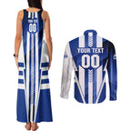 Personalized North Melbourne Kangaroos Couples Matching Tank Maxi Dress and Long Sleeve Button Shirt Modern Geometric Sports Graphic Style