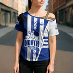 Personalized North Melbourne Kangaroos Cross Shoulder Shirt Modern Geometric Sports Graphic Style