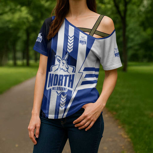 Personalized North Melbourne Kangaroos Cross Shoulder Shirt Modern Geometric Sports Graphic Style