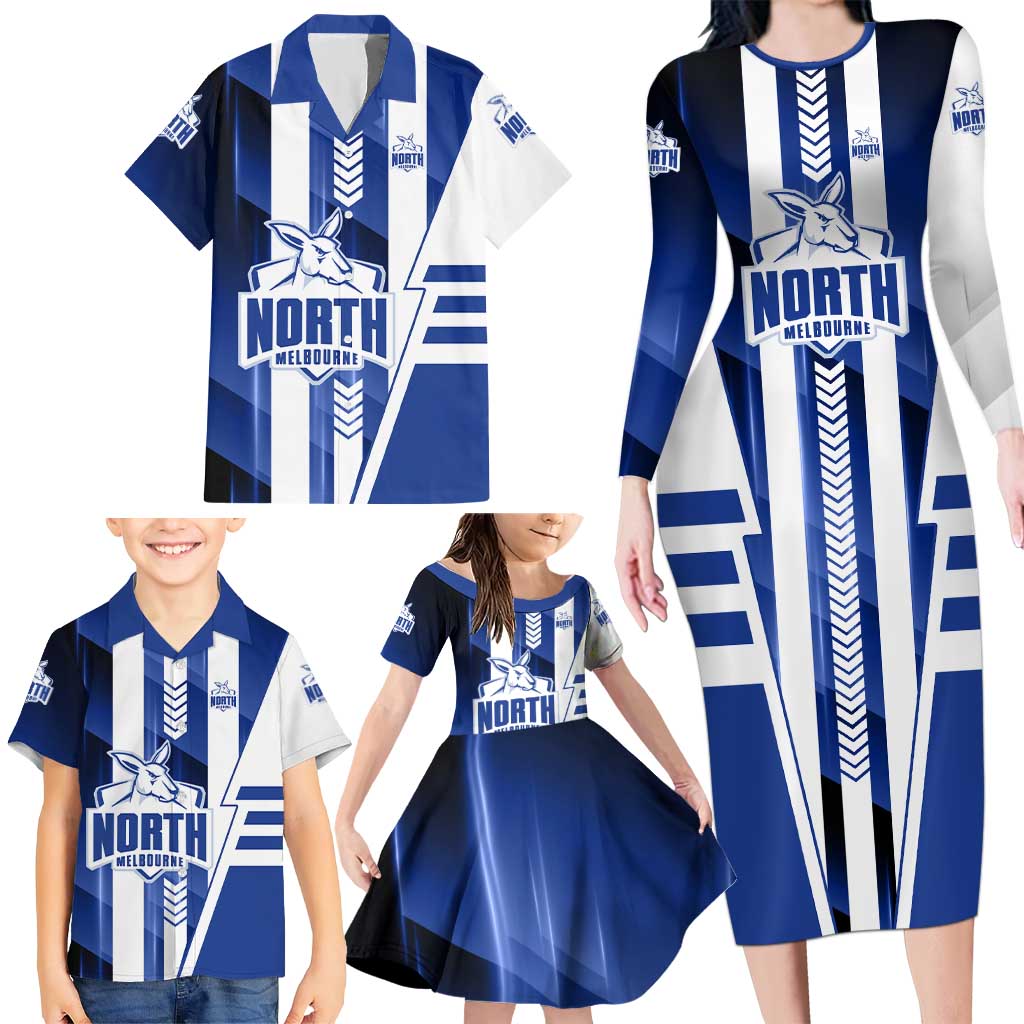 Personalized North Melbourne Kangaroos Family Matching Long Sleeve Bodycon Dress and Hawaiian Shirt Modern Geometric Sports Graphic Style