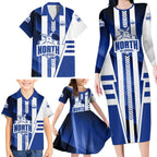Personalized North Melbourne Kangaroos Family Matching Long Sleeve Bodycon Dress and Hawaiian Shirt Modern Geometric Sports Graphic Style