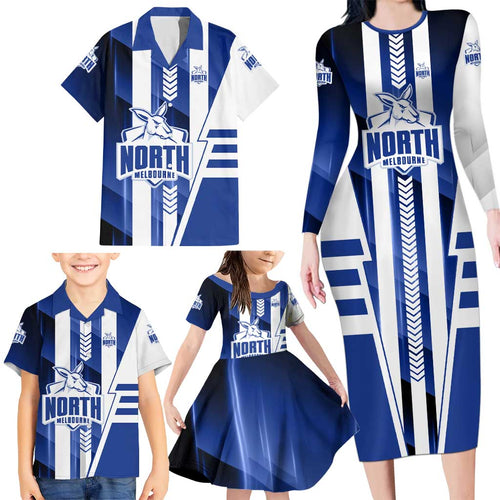 Personalized North Melbourne Kangaroos Family Matching Long Sleeve Bodycon Dress and Hawaiian Shirt Modern Geometric Sports Graphic Style