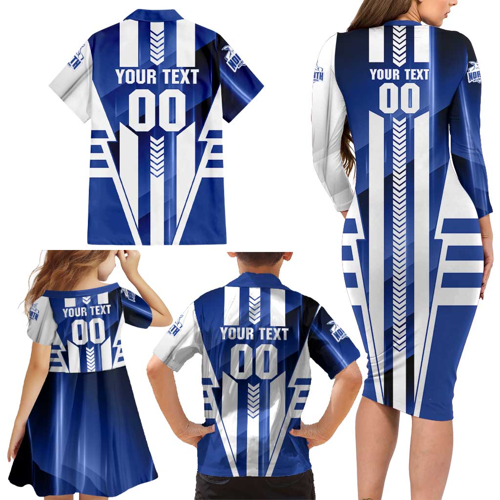 Personalized North Melbourne Kangaroos Family Matching Long Sleeve Bodycon Dress and Hawaiian Shirt Modern Geometric Sports Graphic Style