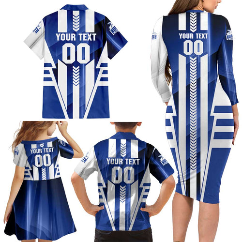 Personalized North Melbourne Kangaroos Family Matching Long Sleeve Bodycon Dress and Hawaiian Shirt Modern Geometric Sports Graphic Style