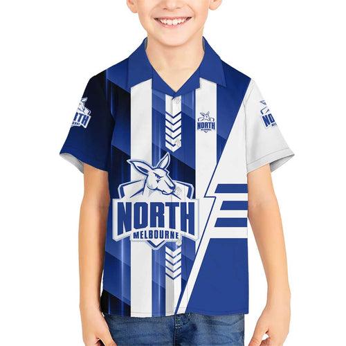 Personalized North Melbourne Kangaroos Family Matching Long Sleeve Bodycon Dress and Hawaiian Shirt Modern Geometric Sports Graphic Style