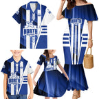 Personalized North Melbourne Kangaroos Family Matching Mermaid Dress and Hawaiian Shirt Modern Geometric Sports Graphic Style