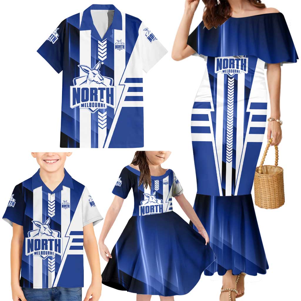 Personalized North Melbourne Kangaroos Family Matching Mermaid Dress and Hawaiian Shirt Modern Geometric Sports Graphic Style