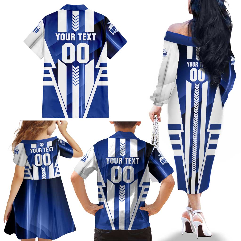 Personalized North Melbourne Kangaroos Family Matching Off The Shoulder Long Sleeve Dress and Hawaiian Shirt Modern Geometric Sports Graphic Style