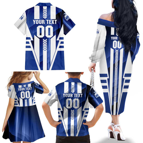 Personalized North Melbourne Kangaroos Family Matching Off The Shoulder Long Sleeve Dress and Hawaiian Shirt Modern Geometric Sports Graphic Style