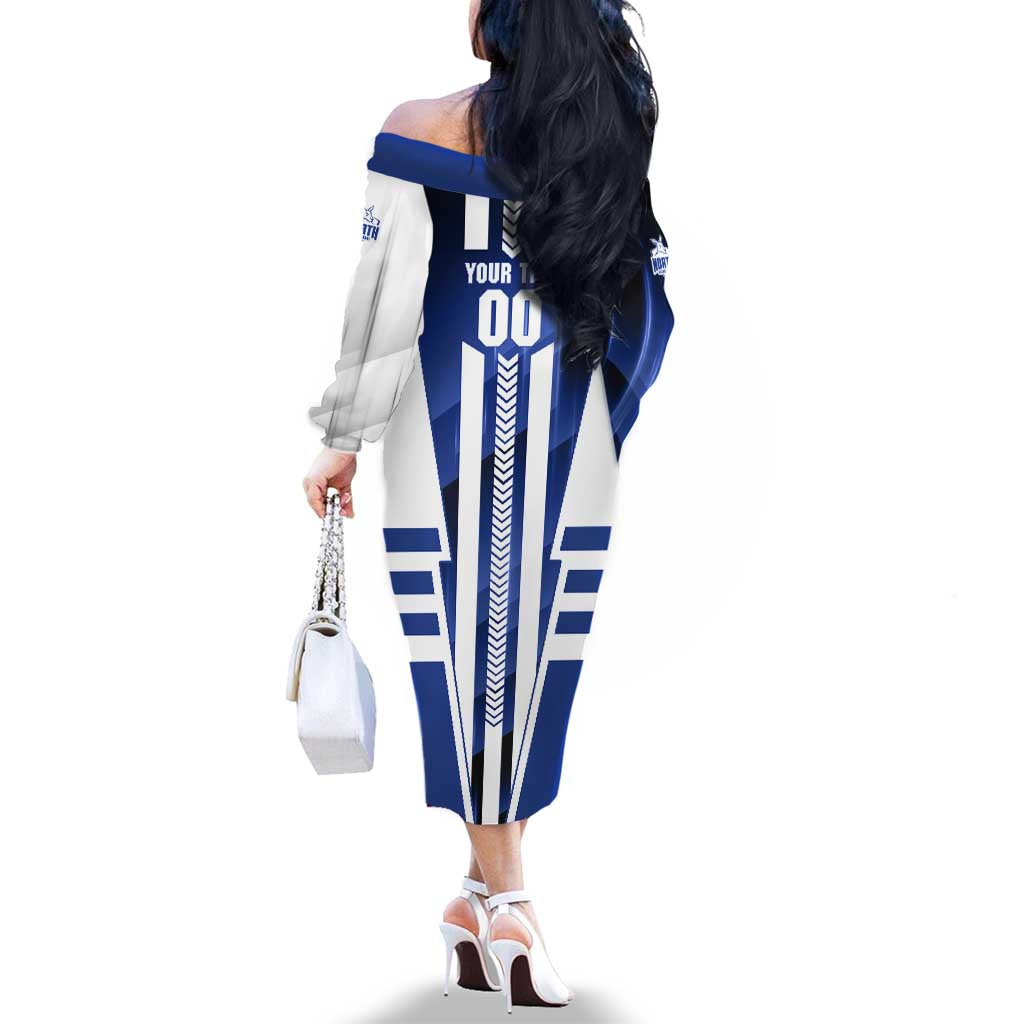 Personalized North Melbourne Kangaroos Family Matching Off The Shoulder Long Sleeve Dress and Hawaiian Shirt Modern Geometric Sports Graphic Style