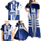 Personalized North Melbourne Kangaroos Family Matching Off Shoulder Maxi Dress and Hawaiian Shirt Modern Geometric Sports Graphic Style