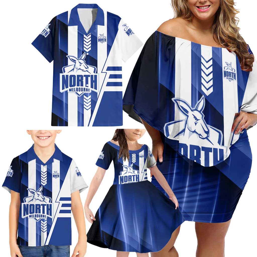 Personalized North Melbourne Kangaroos Family Matching Off Shoulder Short Dress and Hawaiian Shirt Modern Geometric Sports Graphic Style