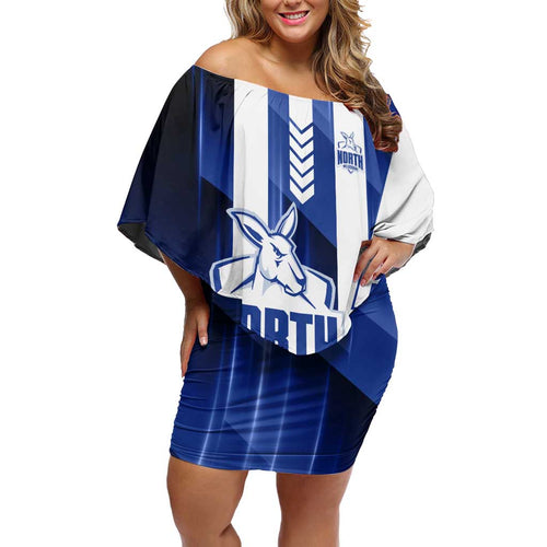 Personalized North Melbourne Kangaroos Family Matching Off Shoulder Short Dress and Hawaiian Shirt Modern Geometric Sports Graphic Style