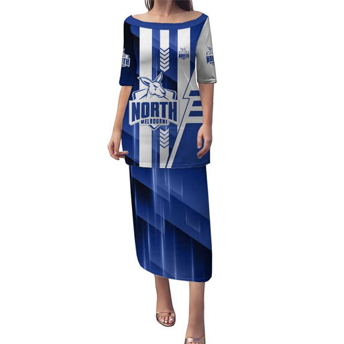 Personalized North Melbourne Kangaroos Family Matching Puletasi and Hawaiian Shirt Modern Geometric Sports Graphic Style