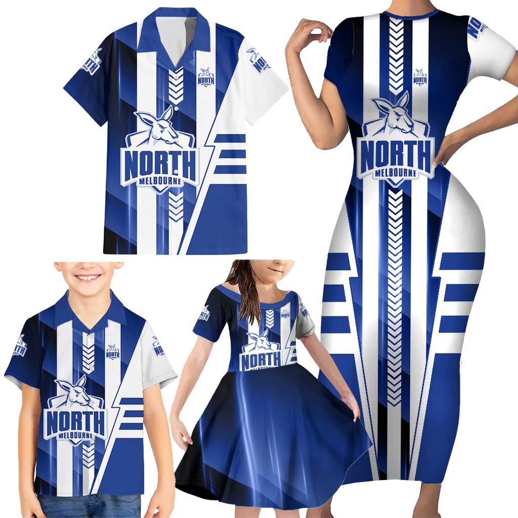 Personalized North Melbourne Kangaroos Family Matching Short Sleeve Bodycon Dress and Hawaiian Shirt Modern Geometric Sports Graphic Style