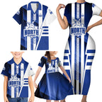 Personalized North Melbourne Kangaroos Family Matching Short Sleeve Bodycon Dress and Hawaiian Shirt Modern Geometric Sports Graphic Style