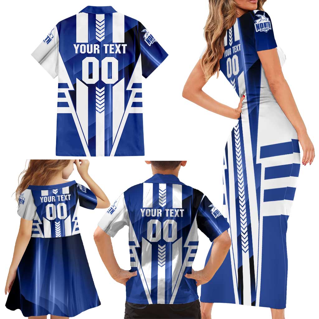 Personalized North Melbourne Kangaroos Family Matching Short Sleeve Bodycon Dress and Hawaiian Shirt Modern Geometric Sports Graphic Style