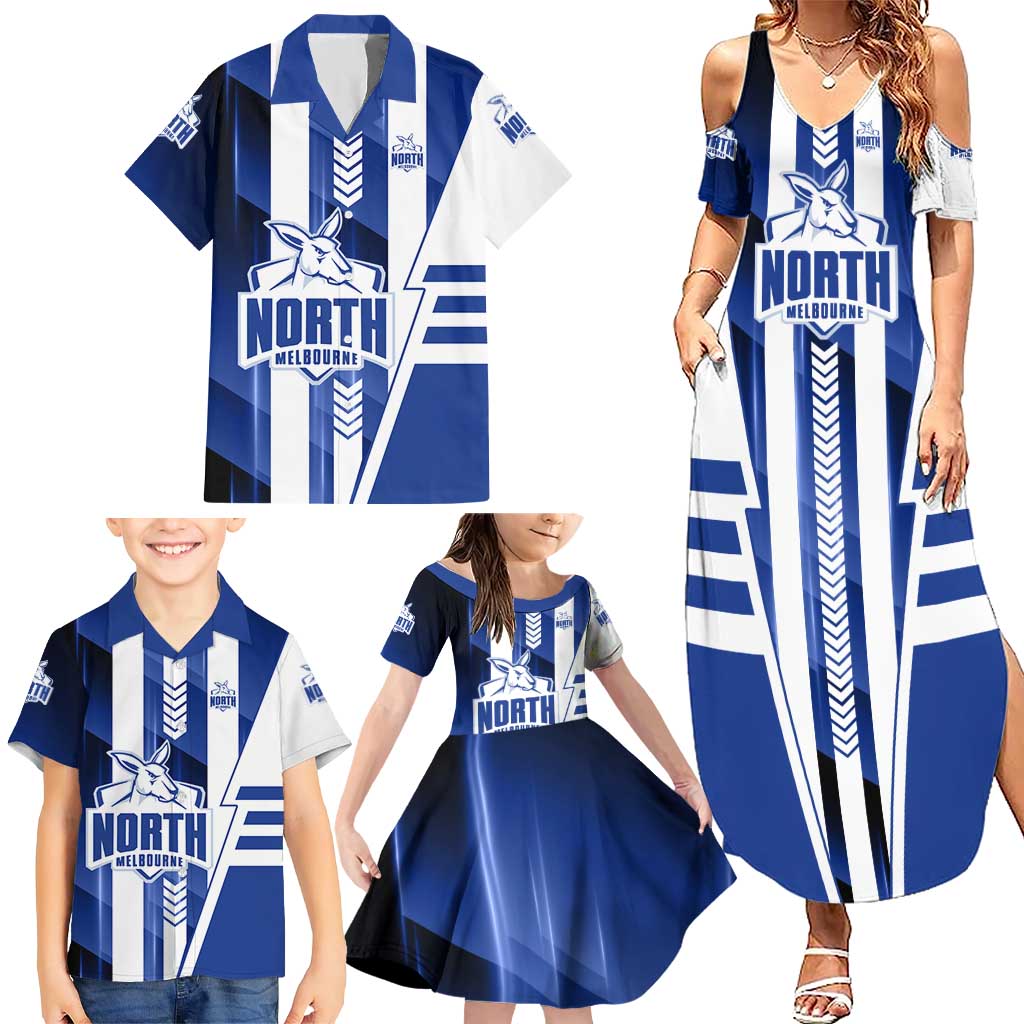 Personalized North Melbourne Kangaroos Family Matching Summer Maxi Dress and Hawaiian Shirt Modern Geometric Sports Graphic Style