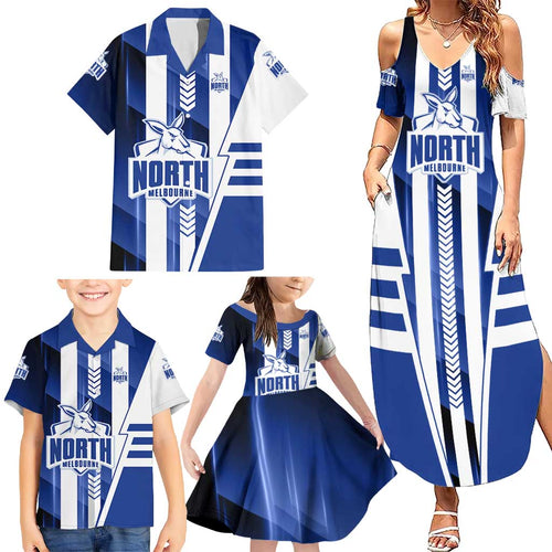 Personalized North Melbourne Kangaroos Family Matching Summer Maxi Dress and Hawaiian Shirt Modern Geometric Sports Graphic Style
