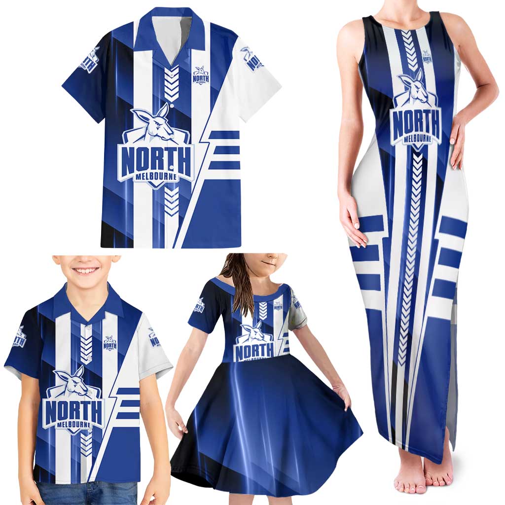 Personalized North Melbourne Kangaroos Family Matching Tank Maxi Dress and Hawaiian Shirt Modern Geometric Sports Graphic Style
