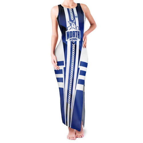 Personalized North Melbourne Kangaroos Family Matching Tank Maxi Dress and Hawaiian Shirt Modern Geometric Sports Graphic Style