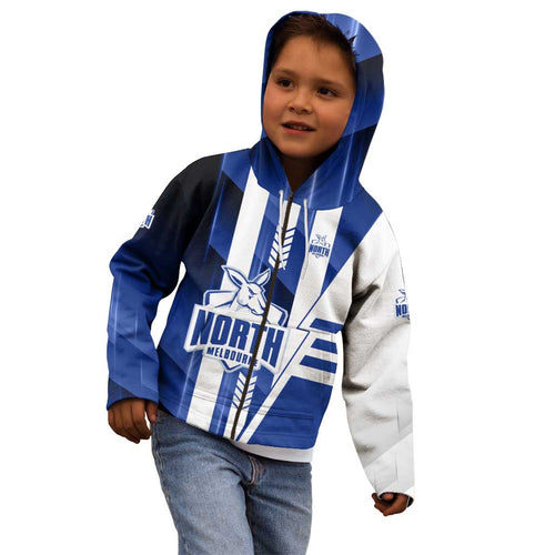Personalized North Melbourne Kangaroos Kid Hoodie Modern Geometric Sports Graphic Style