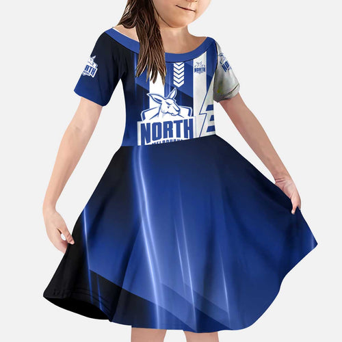 Personalized North Melbourne Kangaroos Kid Short Sleeve Dress Modern Geometric Sports Graphic Style