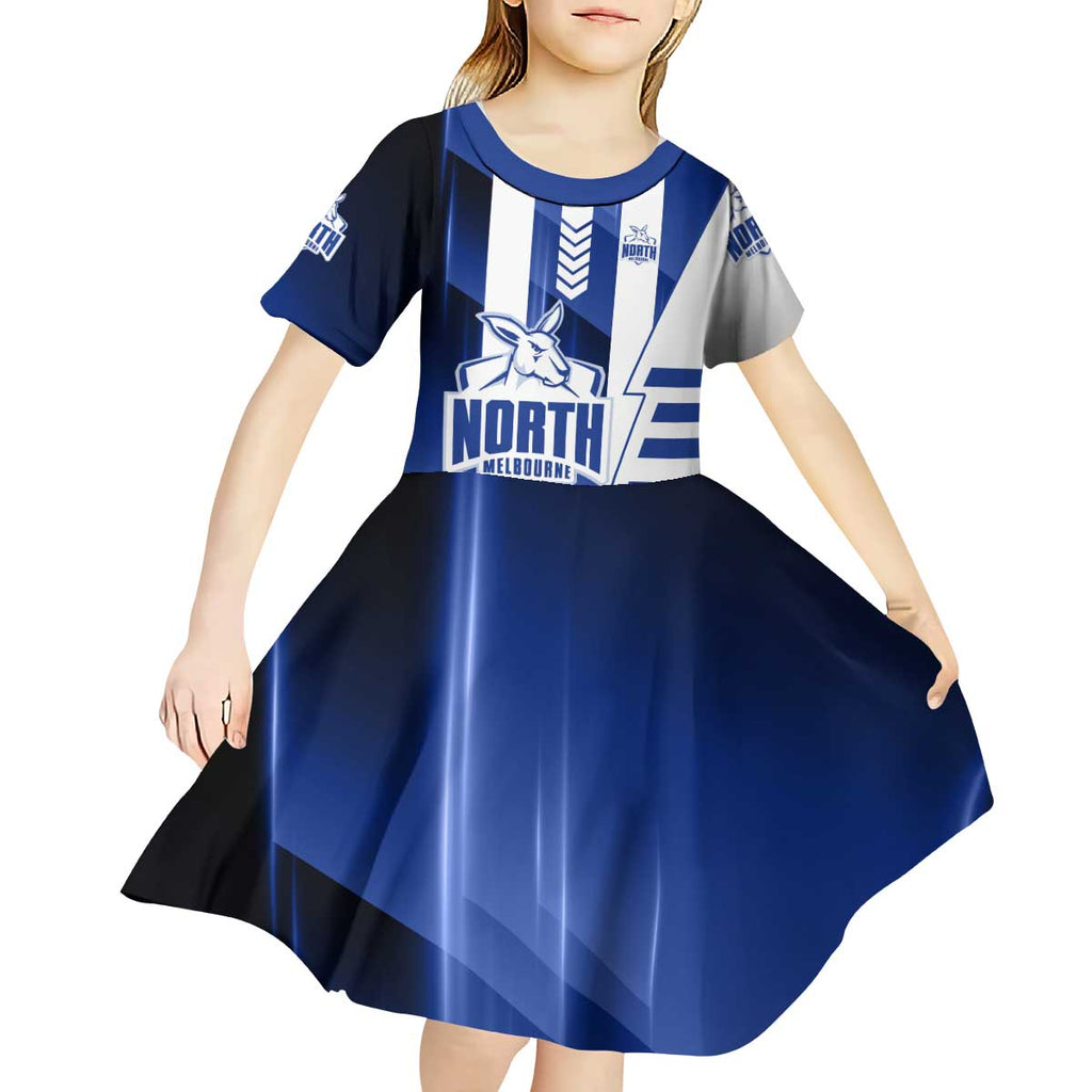 Personalized North Melbourne Kangaroos Kid Short Sleeve Dress Modern Geometric Sports Graphic Style