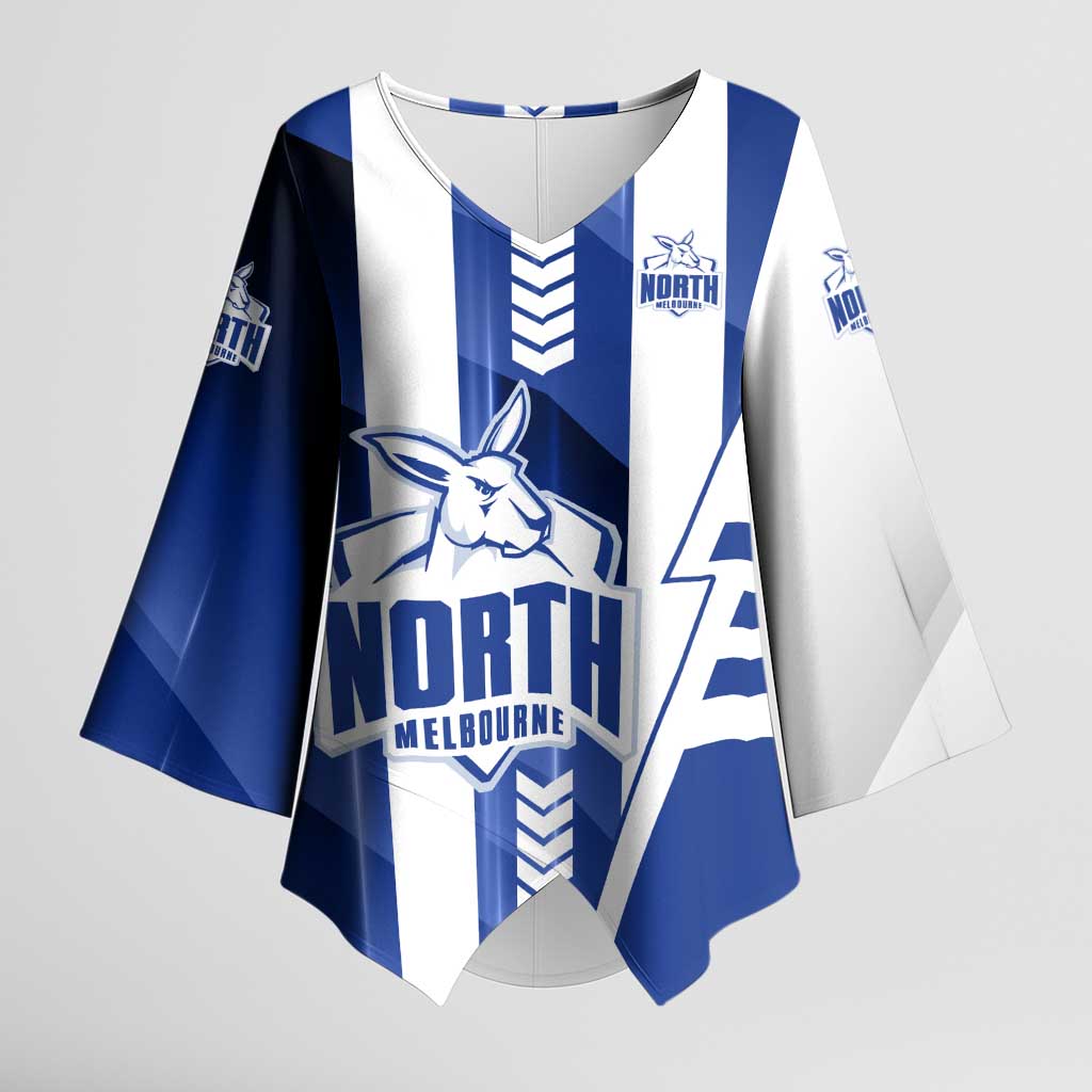 Personalized North Melbourne Kangaroos Kimono Sleeve Blouse Modern Geometric Sports Graphic Style