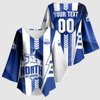 Personalized North Melbourne Kangaroos Kimono Sleeve Blouse Modern Geometric Sports Graphic Style