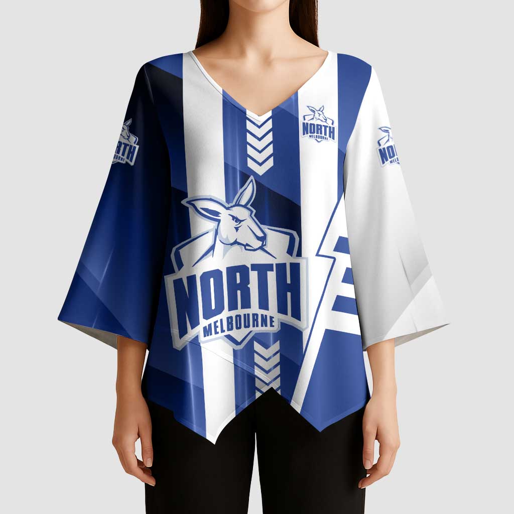 Personalized North Melbourne Kangaroos Kimono Sleeve Blouse Modern Geometric Sports Graphic Style