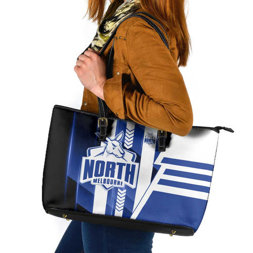 North Melbourne Kangaroos Leather Tote Bag Modern Geometric Sports Graphic Style