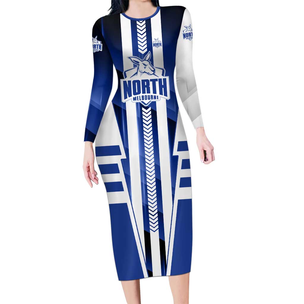 Personalized North Melbourne Kangaroos Long Sleeve Bodycon Dress Modern Geometric Sports Graphic Style