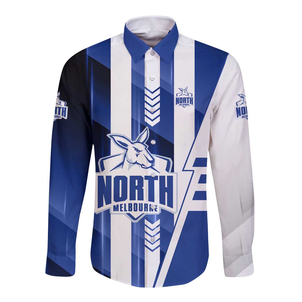 Personalized North Melbourne Kangaroos Long Sleeve Button Shirt Modern Geometric Sports Graphic Style