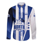 Personalized North Melbourne Kangaroos Long Sleeve Button Shirt Modern Geometric Sports Graphic Style