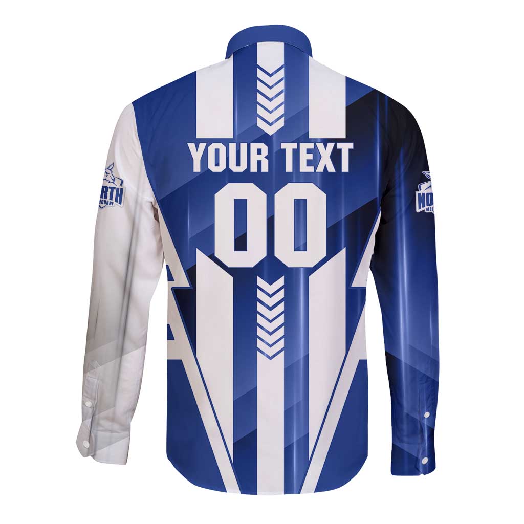 Personalized North Melbourne Kangaroos Long Sleeve Button Shirt Modern Geometric Sports Graphic Style