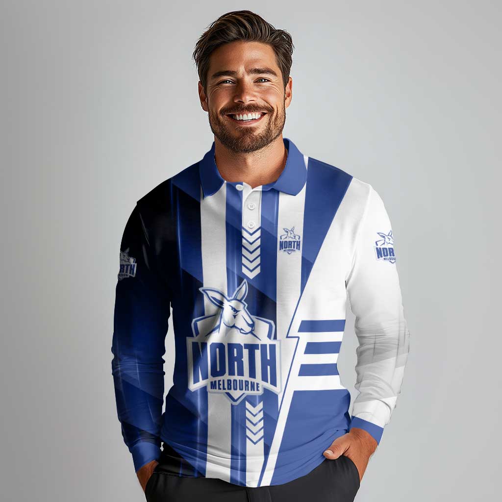 Personalized North Melbourne Kangaroos Long Sleeve Polo Shirt Modern Geometric Sports Graphic Style